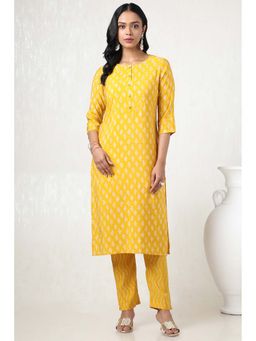 Soch - Women Yellow Rayon Floral Print Kurta with Pant (Set of 2)