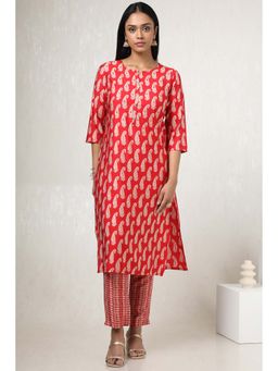 Soch - Womens Red Rayon Paisley Print Kurta with Pant (Set of 2)