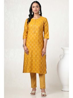 Soch - Women Mustard Rayon Floral Print Kurta with Pant (Set of 2)