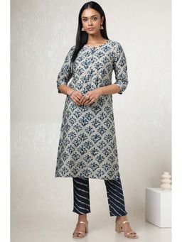 Soch - Women Grey Rayon Print Kurta with Pant (Set of 2)