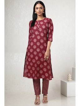 Soch - Womens Maroon Rayon Ethnic Motifs Kurta with Pant (Set of 2)