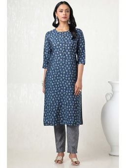 Soch - Women Blue Rayon Floral Print Kurta with Pant (Set of 2)