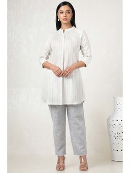 Soch - Women Off White Linen Striped Kurta with Pant (Set of 2)
