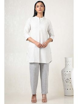 Soch - Women Off White Linen Striped Kurta with Pant (Set of 2)