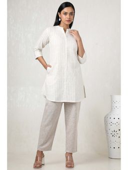 Soch - Women Off White Linen Striped Kurta with Pant (Set of 2)