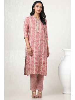 Soch - Women Onion Pink Rayon Print Kurta with Pant (Set of 2)