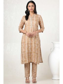 Soch - Women Beige Rayon Print Kurta with Pant (Set of 2)