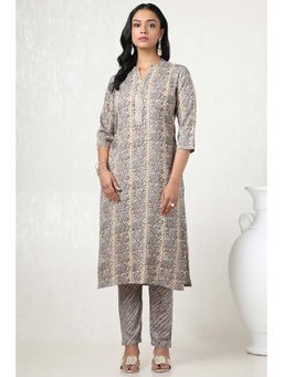 Soch - Women Grey Rayon Print Kurta with Pant (Set of 2)