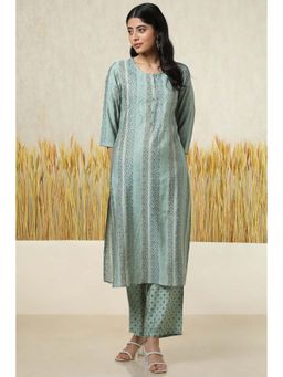 Soch - Womens Powder Blue Muslin Floral Print Kurta with Pant (Set of 2)