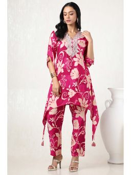 Soch - Women Fuchsia Muslin Floral Print Kurta with Pant (Set of 2)