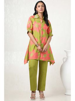 Soch - Women Sap Green Muslin Floral Print Kurta with Pant (Set of 2)