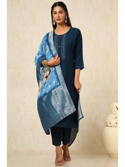 Soch - Women Teal Viscose Blend Embroidered Kurta with Pant & Dupatta (Set of 3)