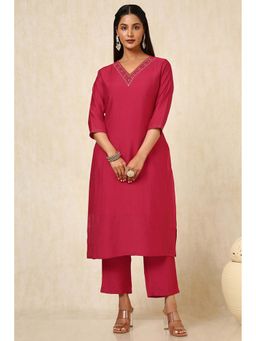 Soch - Women Pink Viscose Blend Embellished Kurta with Pants (Set of 2)