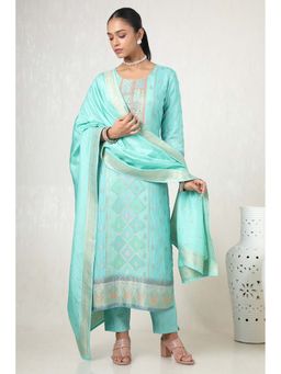 Soch - Womens Powder Blue Brocade Zari Woven Kurta with Pant & Dupatta (Set of 3)