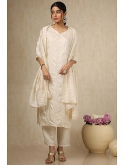 Soch - Womens Off White Viscose Embroidered Kurta with Pants & Dupatta (Set of 3)