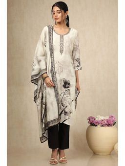 Soch - Womens Beige Muslin Floral Print Kurta with Pant & Dupatta (Set of 3)