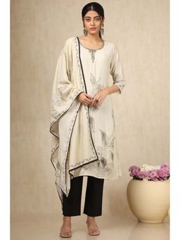 Soch - Womens Beige Muslin Embellished Kurta with Pant & Dupatta (Set of 3)