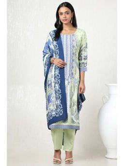 Soch - Women Sap Green Muslin Floral Print Kurta with Pant (Set of 3)