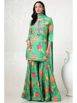 Soch - Women Green Muslin Floral Print Kurta with Sharara & Dupatta (Set of 3)