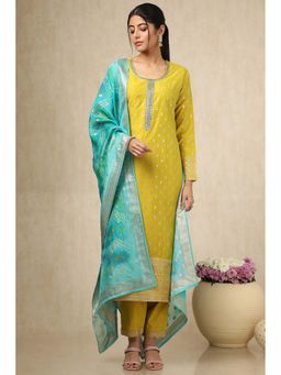 Soch - Womens Light Green Chanderi Embellished Kurta with Pant & Dupatta (Set of 3)