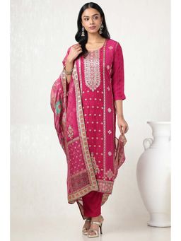 Soch - Women Fuchsia Brocade Ethnic Motifs Kurta with Pant & Dupatta (Set of 3)