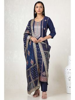 Soch - Women Blue Brocade Ethnic Motifs Kurta with Pant & Dupatta (Set of 3)