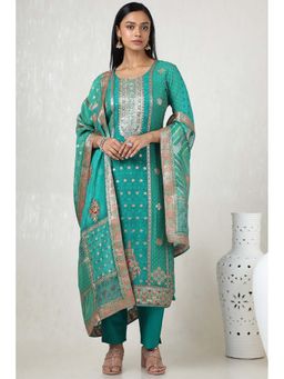 Soch - Women Green Brocade Ethnic Motifs Kurta with Pant & Dupatta (Set of 3)