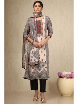 Soch - Womens Cream Muslin Ethnic Motifs Kurta with Pant & Dupatta (Set of 3)