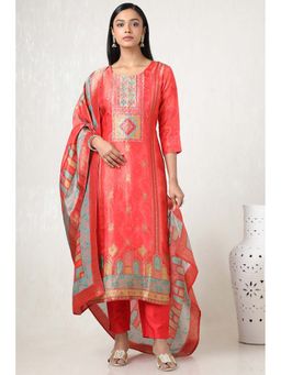 Soch - Women Peach Tissue Zari Woven Kurta with Pant & Dupatta (Set of 3)