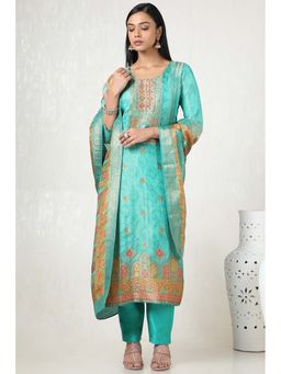 Soch - Women Turquoise Tissue Zari Woven Kurta with Pant & Dupatta (Set of 3)