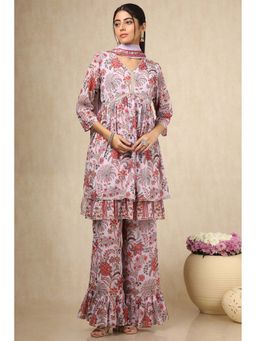 Soch - Womens Lavender Georgette Floral Print Kurta with Palazzo & Dupatta (Set of 3)