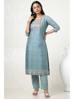 Soch - Women Blue Chanderi Embroidered Kurta with Pant (Set of 2)