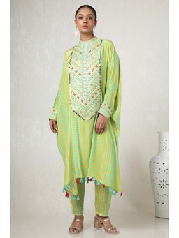 Soch - Womens Mustard Viscose Georgette Abstract Print Kaftan Kurta with Pant (Set of 2)