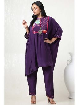 Soch - Women Purple Crepe Embellished Kaftan Kurta with Pant (Set of 2)