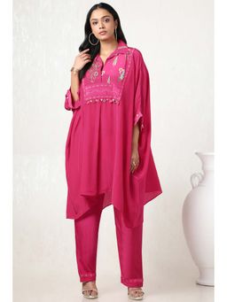 Soch - Women Fuchsia Crepe Embellished Kaftan Kurta with Pant (Set of 2)