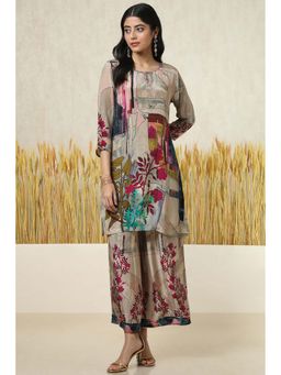 Soch - Womens Beige Crepe Abstract Print Kurta with Palazzo (Set of 2)