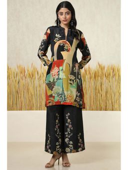 Soch - Womens Black Crepe Abstract Print Kurta with Palazzo (Set of 2)