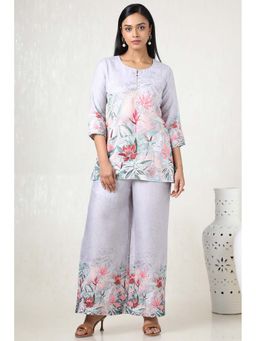 Soch - Women Grey Linen Floral Print Tunic with Palazzo (Set of 2)