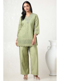 Soch - Women Sap Green Viscose Blend Embroidered Kurti with Palazzo (Set of 2)