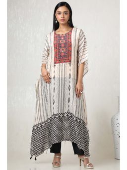 Soch - Women Off White Muslin Ethnic Motifs Kaftan Kurta & Inner with Pant (Set of 3)