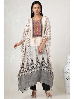 Soch - Women Off White Muslin Print Kaftan Kurta & Inner with Pant (Set of 3)