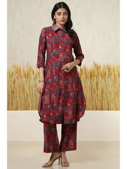 Soch - Women Red Muslin Ethnic Motifs Kurta with Pant (Set of 2)