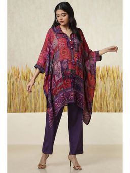 Soch - Women Purple Georgette Blend Ethnic Motifs Kaftan Kurta with Pant (Set of 2)