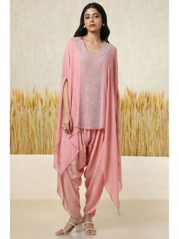 Soch - Womens Blush Pink Georgette Embellished Kaftan Kurta & Inner with Dhoti Pant (Set of 3)