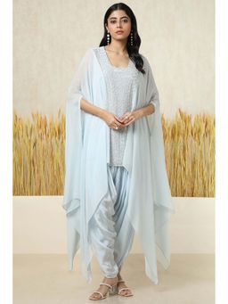 Soch - Womens Powder Blue Georgette Embellished Kaftan Kurta & Inner with Dhoti Pant (Set of 3)