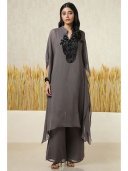 Soch - Womens Grey Georgette Embellished Kaftan Kurta & Inner with Palazzo (Set of 3)