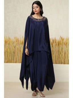 Soch - Navy Blue Viscose Crepe Embellished Kaftan Tunic & Inner with Dhoti Pant (Set of 3)