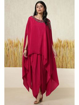 Soch - Womens Fuchsia Viscose Crepe Embellished Kaftan Tunic & Inner with Dhoti Pant (Set of 3)