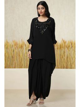 Soch - Womens Black Viscose Crepe Embellished Kurti & Inner with Dhoti Pant (Set of 3)