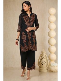 Soch - Womens Black Georgette Blend Embroidered Kurta with Pant (Set of 2)